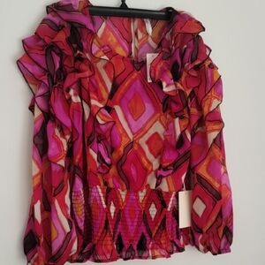 Chic Women's Geometric Blouse in Pink and Red